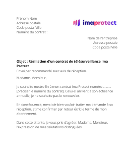 la lettre pour resilier un contrat de telesurveillance ima protect